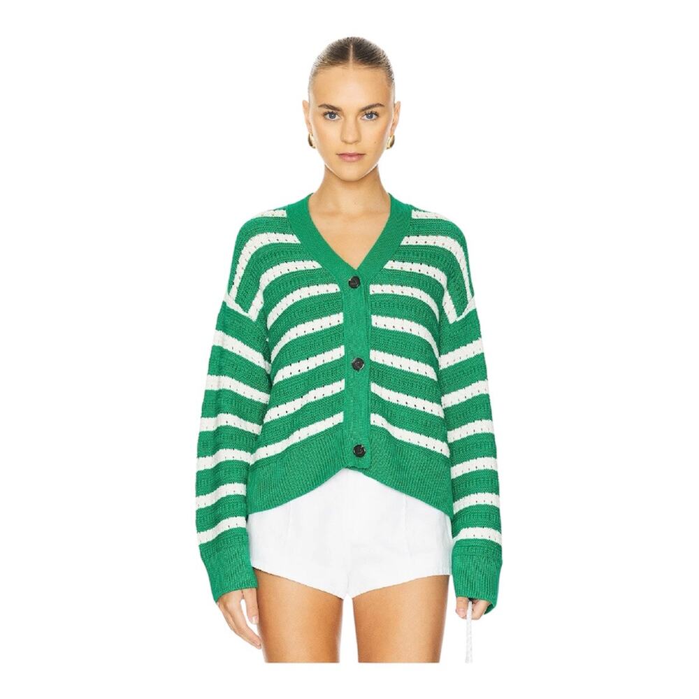 Rails Geneva Sweater Women Green White Stripe Small 100% Cotton